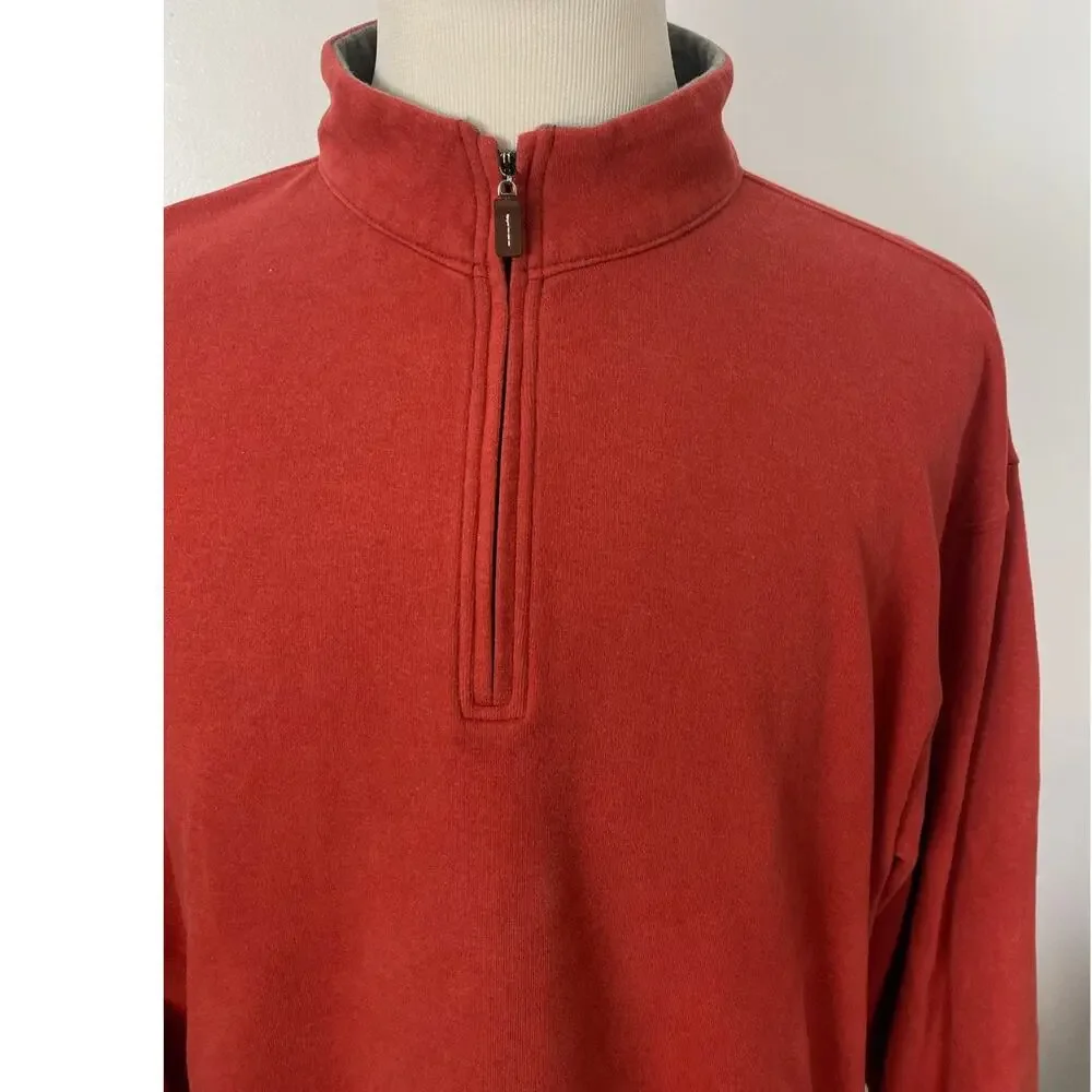 Men Peter Millar Melange 1/4 zip orange pullover sweater, XL